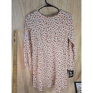 NEW ART CLASS Girls Size LARGE 11/12 TINY ROSES PINK Smocked Dress Long Sleeve